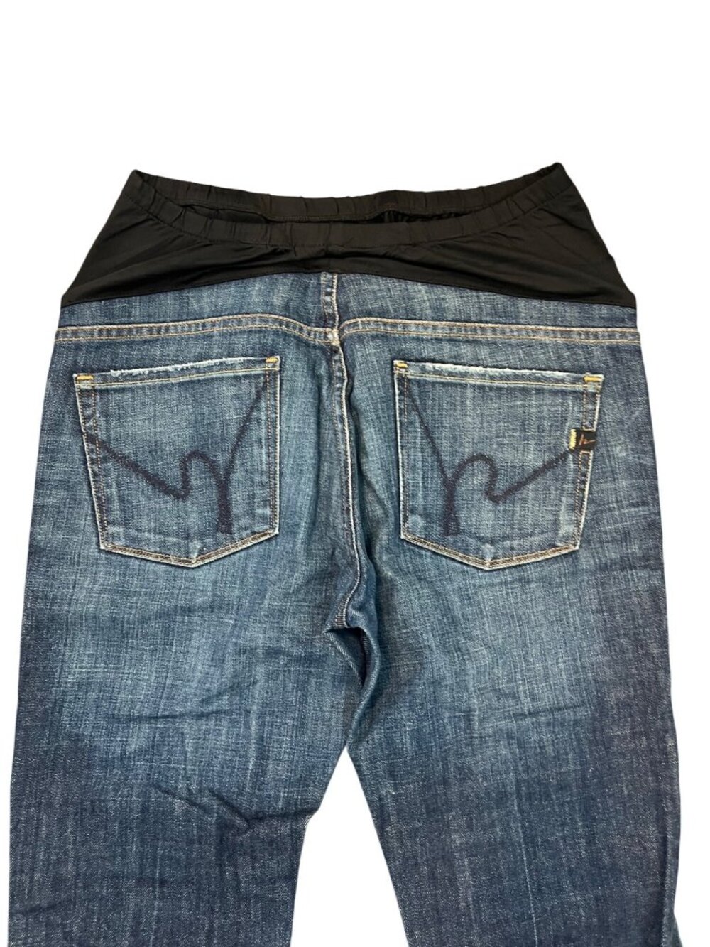 Maternity Pants size 30 Daydreamer By Dear John Blue Denim Jeans With Black Stre - Picture 3 of 8